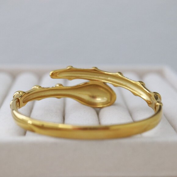 Snake Style with Rhinestones Bangle Bracelet 18k Gold Plated Stainless Steel - Picture 3 of 3